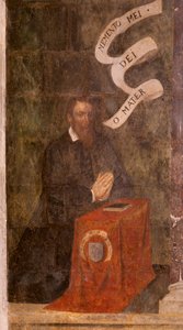 Kyrka (S:t Johannes Döparens kyrka). Interiör. Kapellet Saint-Fursy. Väggmålningar. Förhärligandet av Maria (fresk känd som den goda döden). Börja 1600-talet. av French School