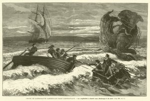 Fall of the Aeronaut Zambeccari i Adriatiska havet (gravyr) av French School