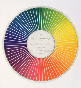 Cirkel som visar färgskillnader och kontraster, från en bok, Expose dun Moyen de definir et de nommer les couleurs, av Eugene Chevreul, publicerad i Paris av Firmin Didot 1861 av French School