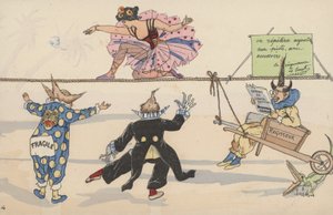 Cirkusscen, från en uppsättning sammankopplade vykort (färg litho) av French School