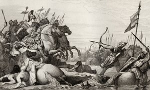Clodion, The Hairy (c.428-47) reträtter över bron efter hans nederlag av Aetius, från 