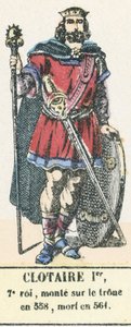 Clotaire I, 7:e kungen, besteg tronen 558, dog 561 (färgad gravyr) av French School