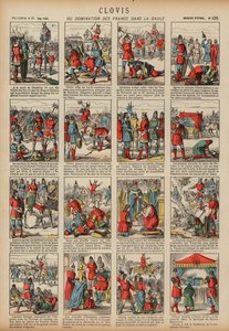 Clovis I och frankernas dominans i Gallien (färgad gravyr) av French School