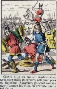 Clovis, allierad med kungen av Cambrai, kom, med 5000 krigare, för att anfalla nära Soissons Syagrius, den romerske generalen, vars armé besegrades av den frankiske kungen. av French School