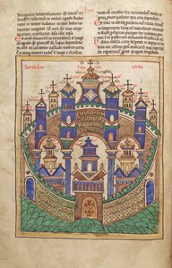 Torsk. Gulf. 1 Gud. lat. 43v, Plan över det himmelska Jerusalem, från Liber Floridus av Lambert de Saint-Omer c.1120 av French School