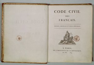 Code Civil, öppen på titelbladet, 1804 av French School