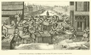 Samling av M le Baron Pichon, A Card Factory under Louis XIV (gravyr) av French School