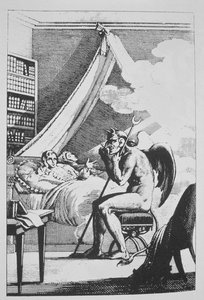 Collin de Plancy (1793-1887) samtalar med djävulen, från Le Diable Peint par Lui-meme (1825) illustrerad i en magisk historia publicerad i slutet av 1800-talet av French School