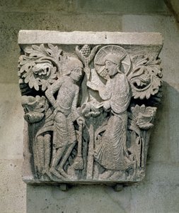 Kolumnhuvud som föreställer Kristus och Jakob den mindre, c.1125-30 (kalksten) av French School