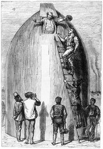 Konstruktion av en raket, illustration från Från jorden till månen av Jules Verne (1828-1905) Paris, Hetzel, publicerad 1865 av French School