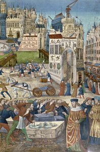 Konstruktion av Salomos tempel i Jerusalem (färggravyr) av French School