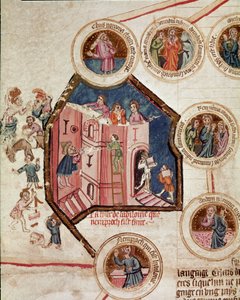Byggplatsen för Babels torn i Babylon Sidan är hämtad från manuskriptet "Genealogy de la Bible" från den franska skolan. 1300-talet Cremone, biblioteca governativa av French School
