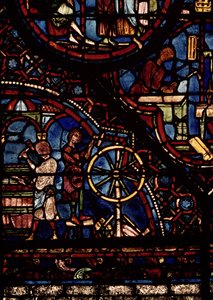 Coopers på jobbet, detalj från Life of St. Julian the Hospitaller-fönstret i norra ambulatoriet av French School