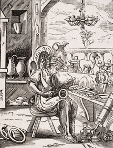 Kopparsmed, reproduktion av ett träsnitt av Jost Amman (1539-91) från 