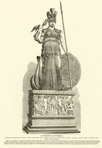 Kopia av Athena Parthenos, monumental staty av den antika grekiska skulptören Phidias (gravyr) av French School