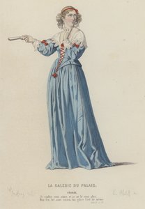 Corneille, La Galerie Du Palais, Akt II, Sc IX (färgad gravyr) av French School
