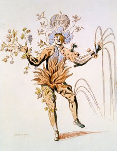 Kostymdesign för de fyra elementen i en hovbalett från 1600-talet, faksimil gjord av Guillaumot fils (handfärgad gravyr) av French School