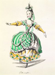 Kostymdesign för Phrygienne, i Dardanus, ett libretto av Leclerc de Labruere, komponerat av Jean-Philippe Rameau (1683-1764) faksimil av A. Guillaumot Fils (färgstick) av French School