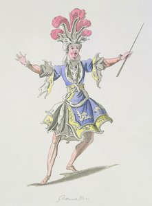 Kostymdesign för magikern, i Dardanus, ett libretto av Leclerc de Labruere, komponerat av Jean-Philippe Rameau (1683-1764) faksimil av A. Guillaumot Fils (färgstick) av French School