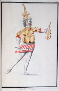 Kostym av Apollo-Violin för Ballet de la Nuit av Jean-Baptiste Lully (1632-87) dansad av Ludvig XIV, 23 februari 1653 (wc på papper) av French School