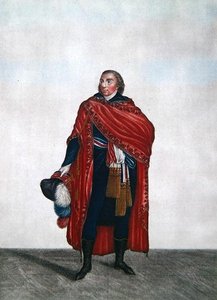 Dräkt för en representant för folket under Directoire-perioden, ca 1797 (färgad gravyr) av French School