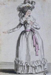 Dräkt av en skådespelerska (färggravyr) av French School
