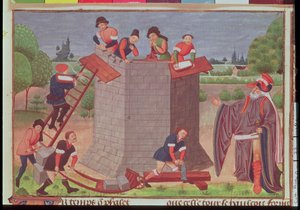 Cott Aug V fol.22 Building the Tower of Babel, miniatyr från 