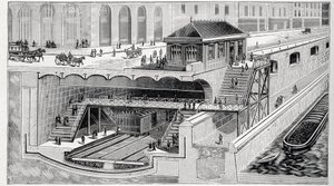 Tvärsnitt av Saint Michel-stationen i Paris i ""La nature"" 1899 av French School