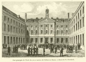 Huvudgården till skolan för konst och hantverk i Chalons-sur-Marne (gravyr) av French School
