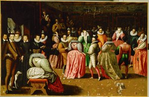 Hovbal på Palais du Louvre i samband med bröllopet mellan Anne, Duc de Joyeuse ... av French School
