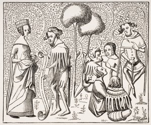 Court of Love i Provence, efter ett 1300-talsmanuskript, från Le Moyen Age et La Renaissance av Paul Lacroix (1806-84) publicerad 1847 av French School
