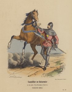 Coustillier eller Guisarmier i sviten av en vapenman, sent 1300-tal (färgad gravyr) av French School
