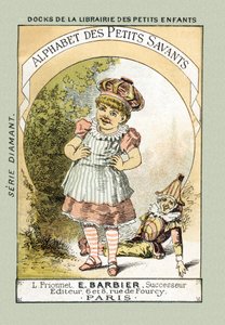 Omslag - När vi skrattar som titelns Bebe säger vi A A A A A A A A A A - i "Alphabet des petits savants", sent 1800-tal (kromolitografi) av French School