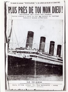 Omslag till partiturarket till Hymn Nearer My God to Thee, som sjöngs av passagerarna på Titanic under dess skeppsbrott och förlisning, 1912 av French School