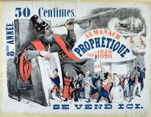 Omslag till en profetisk almanacka föreställande Nostradamus (1503-66) 1848 av French School