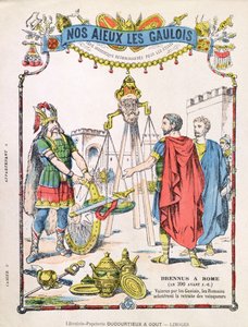 Omslag till skolövningsbok som visar legenden om Brennus (fl. ca 389 f.Kr.) av French School
