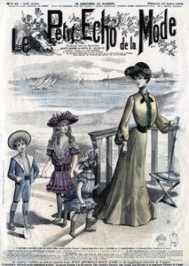 Omslag till den feminina tidningen (veckotidningen) Le Petit Echo de la Mode, nr 28 den 12 juli av French School
