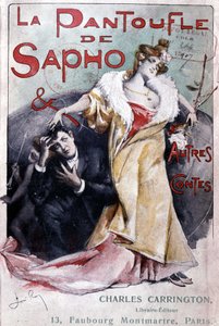 Omslag till den populära romanen "" Saphos toffel och andra berättelser"", red. Carrington, Paris, sent 1800-tal - B.N. av French School