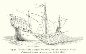 Skiss av en 1500-talsbyss, temperamålning på dörren till ett skåp, bevarad i Doria-palatset, i Genua (gravyr) av French School