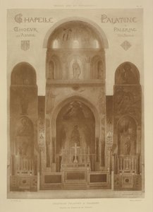 Tvärsnitt från östra änden av Palatinska kapellet, Palermo, Sicilien, från Fragments dArchitecture du Moyen Age et de la Renaissance, graverad av Jules Adolphe Chauvet (f.1828) av French School
