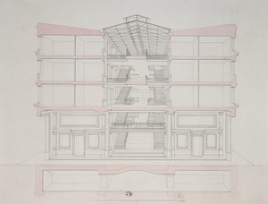 Tvärsnitt av ett hus i Napoleons bostadsområde, 58 rue Rochechouart, Paris, 1849 av French School