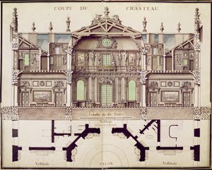 Tvärsnittsplan av Chateau de Marly, 1714 av French School