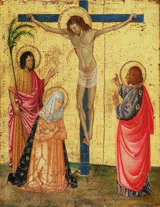 Korsfästelse (tempera och bladguld på panel) av French School