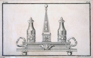 Cruet-set på stativ, från en mönsterbok med neoklassiska metalldesigner sammansatta av Duhamel, ca 1770-80-talet av French School