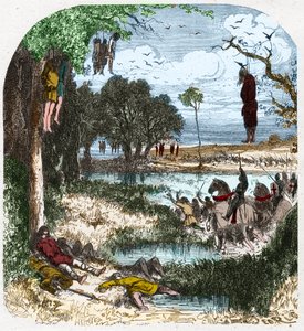 Crusade des Pastoureaux 1251: Crusade de "petite gens", bönder; det provocerades 1251 av Saint Louiss fångenskap under det sjunde korståget. Gravyr i "Histoire De France En Cent-målningar av Paul Lehugeur" 1891. av French School