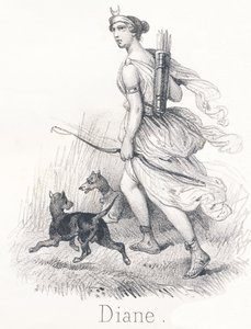 D Diana: Tvillingsyster till Apollo I himlen, hon var Phebe eller Månen, med uppgift att lysa upp jorden I helvetet, hon var Hecate och presiderade över själars domar På jorden var hon Diana, jaktens gudinna av French School