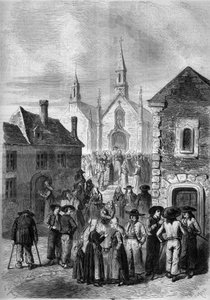 Det dagliga livet i Bretagne: utgång från kyrkan Locmine av French School