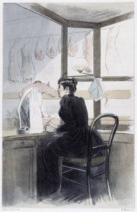 Kassörska (hos slaktaren) - i "" Kvinnan i Paris"" av Pierre Vidal av French School