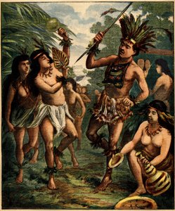 Dans av Roucouyan-indianer i Karibien. Gravyr i "" La Terre Illustree"" nr 77 av den 21 april 1892. av French School