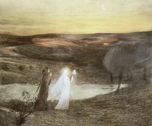 Dante och Beatrice, från LEstampe Moderne, publicerade Paris 1897-99 av French School